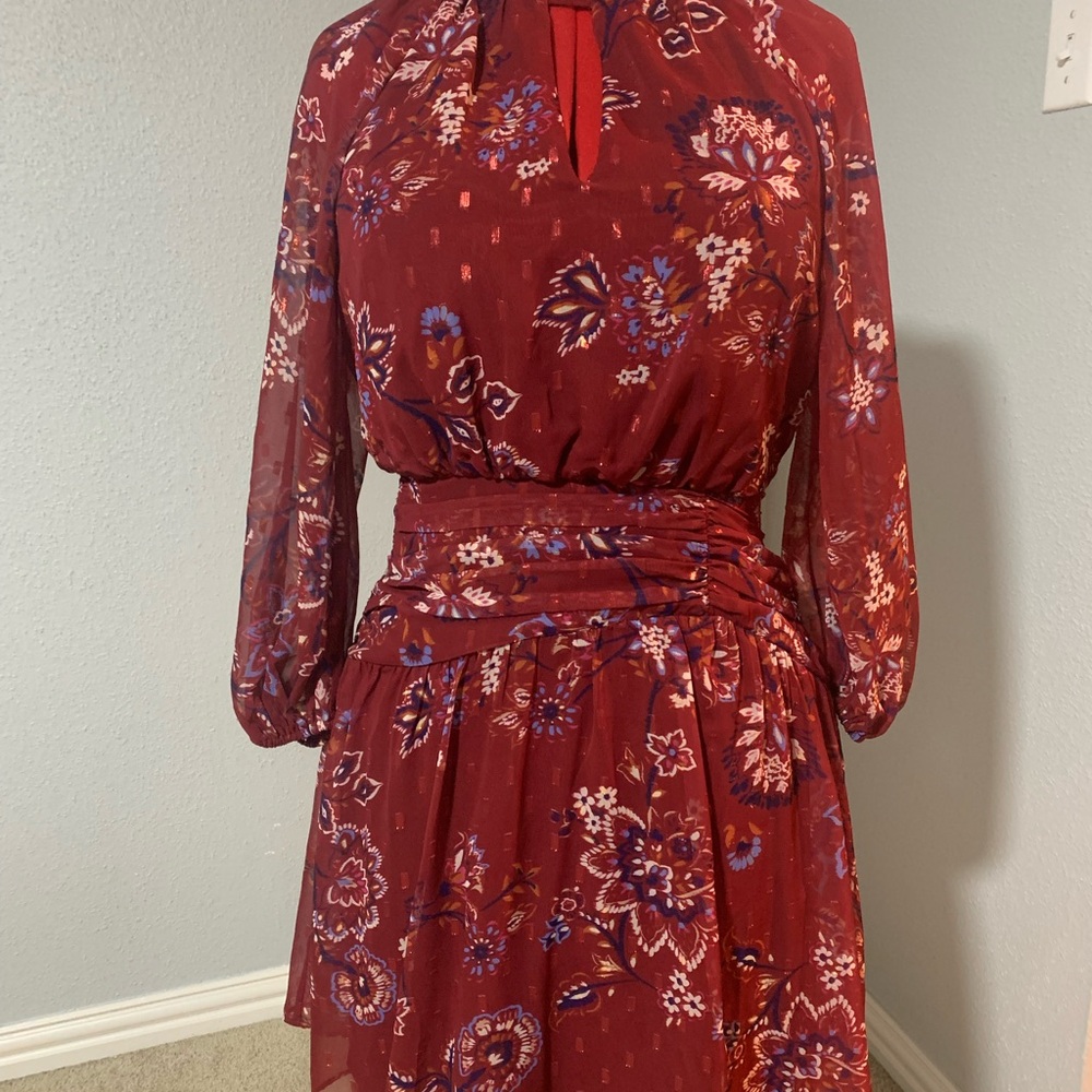 Vince Camuto Burgundy Floral Long Sleeve Dress